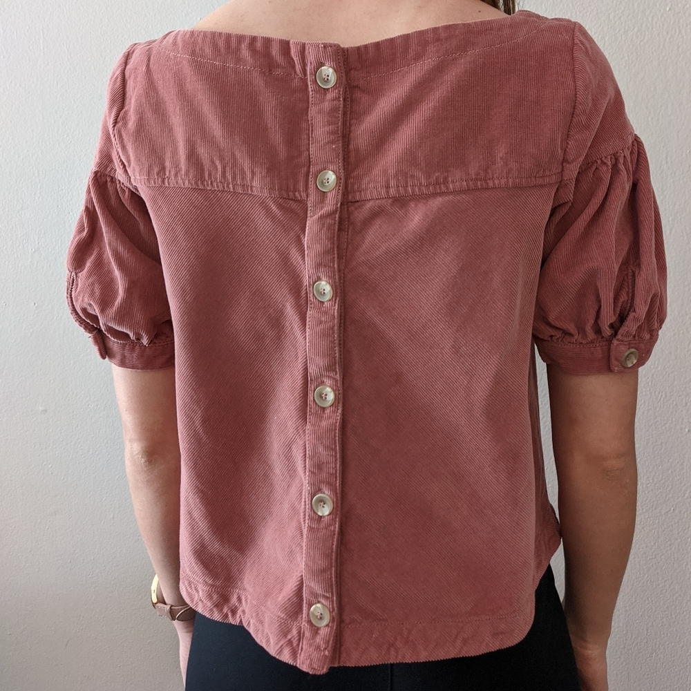 FREE PEOPLE Courdoroy Cotton Crop Top Blouse Shirt Size Small - Picture 2 of 14